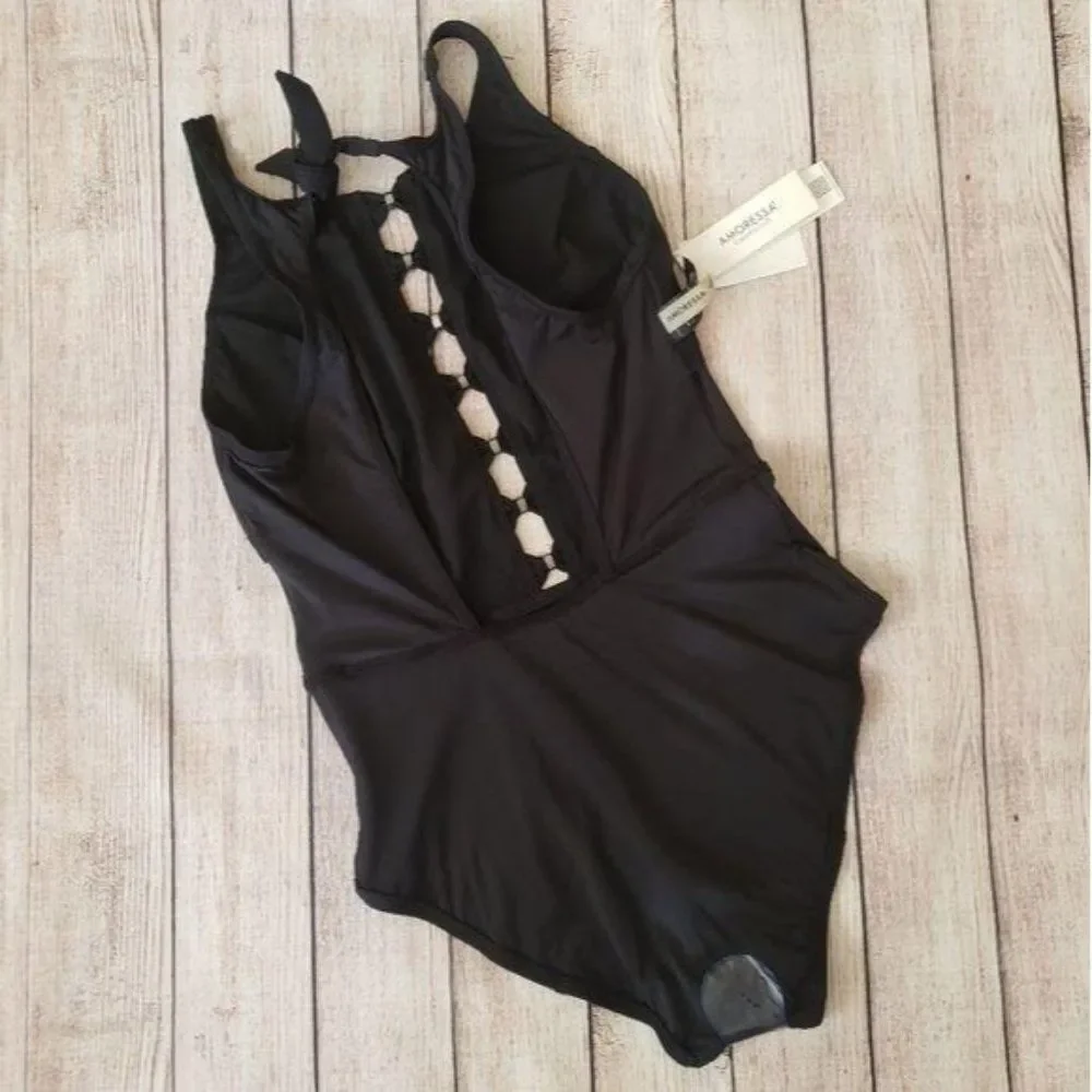 NWT Amoressa High Neck Key Hole Front Detail One-Piece Swimsuit